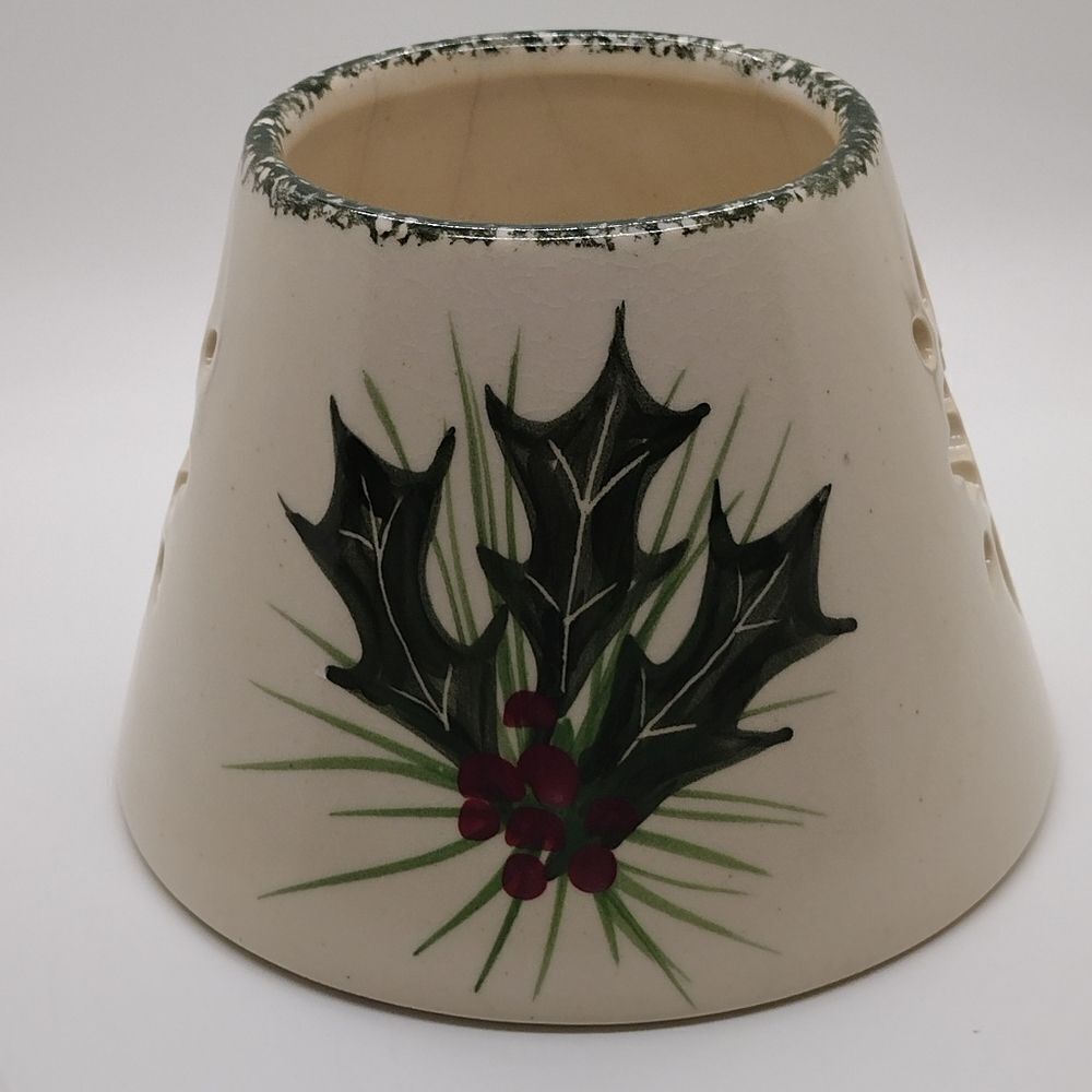 Vintage Emerson Creek Pottery Holiday Jar Candle Shade with Holly Design